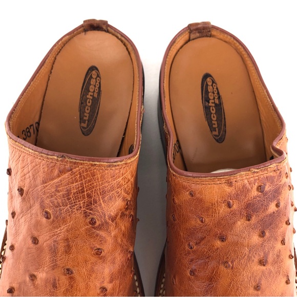 Lucchese 2000 Full Quill Ostrich Leather Slip on Clog Mules 8 B - Picture 13 of 14